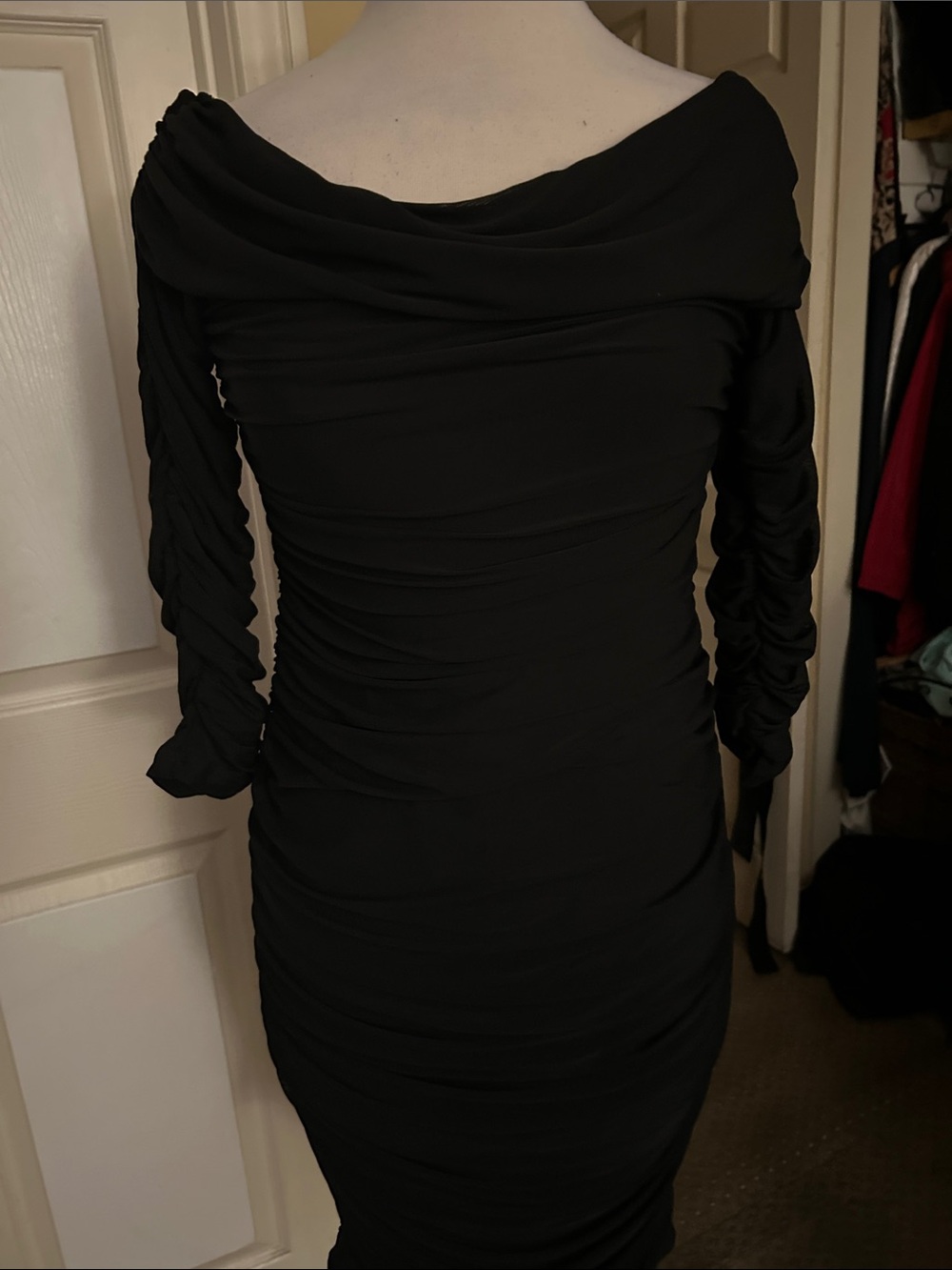 Black Ruched Off-Shoulder Women’s Dress